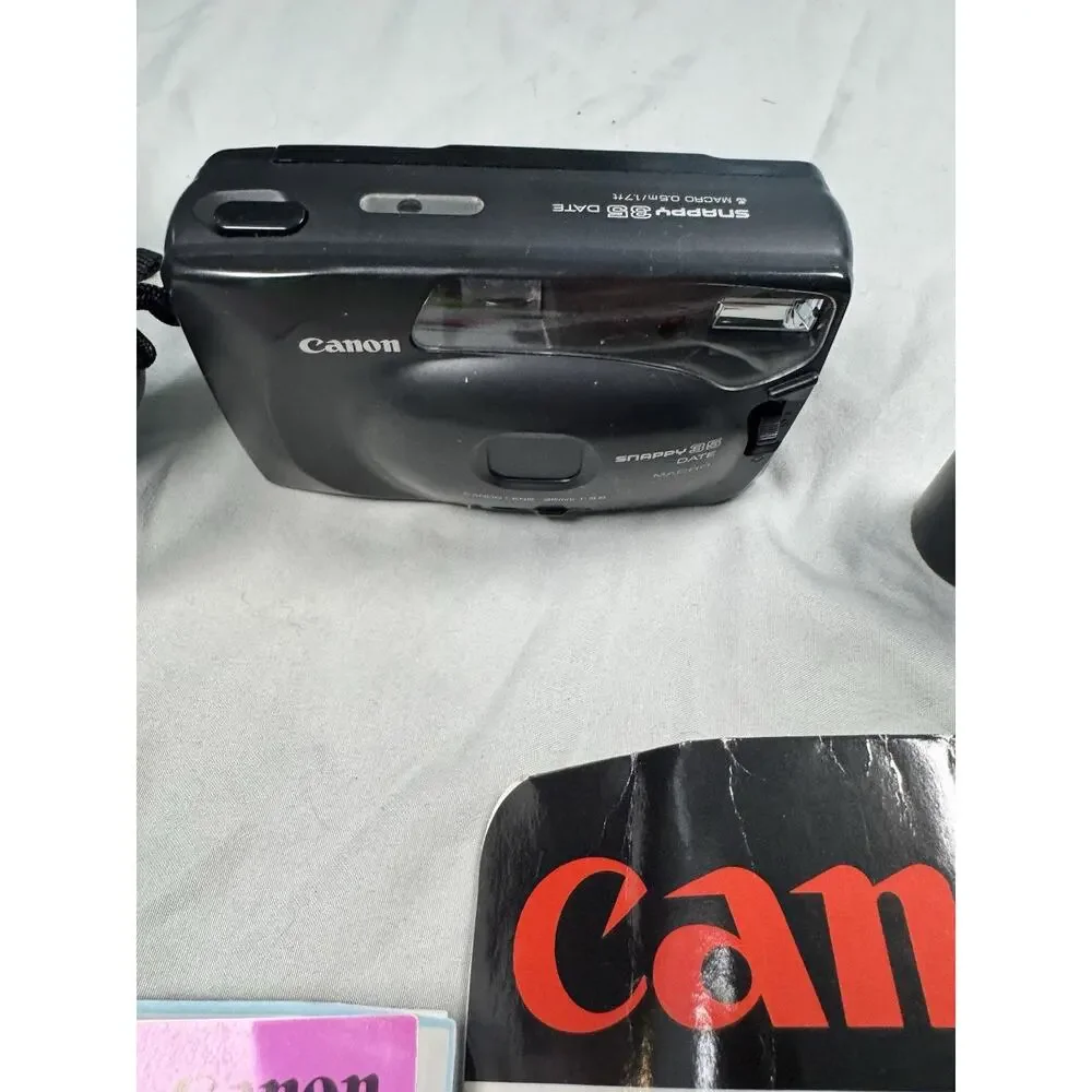 Canon Snappy 35 Date 35mm Film Camera Bundle Case Manual Film Canisters